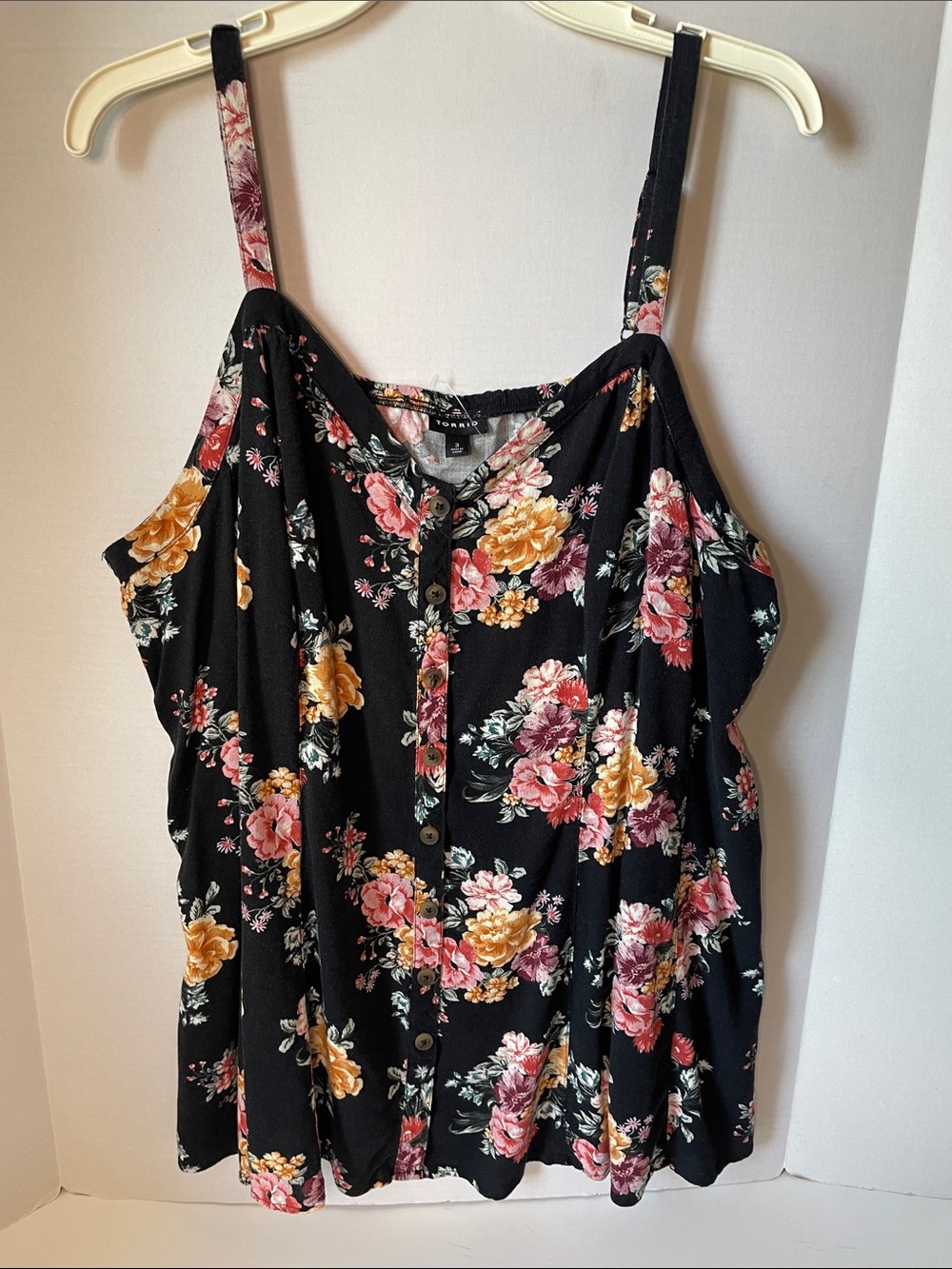 Torrid  Women's Size 3X Black Floral Button-Front  Tank Top  Fit n Flare  NWT